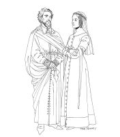 A coloring page of middle ages clothing